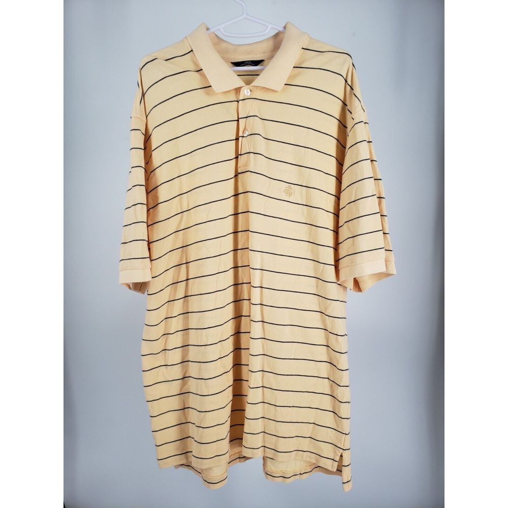 Brooks Brothers 346‎ Polo Shirt Size XL Yellow Blue Striped Casual Short Sleeve